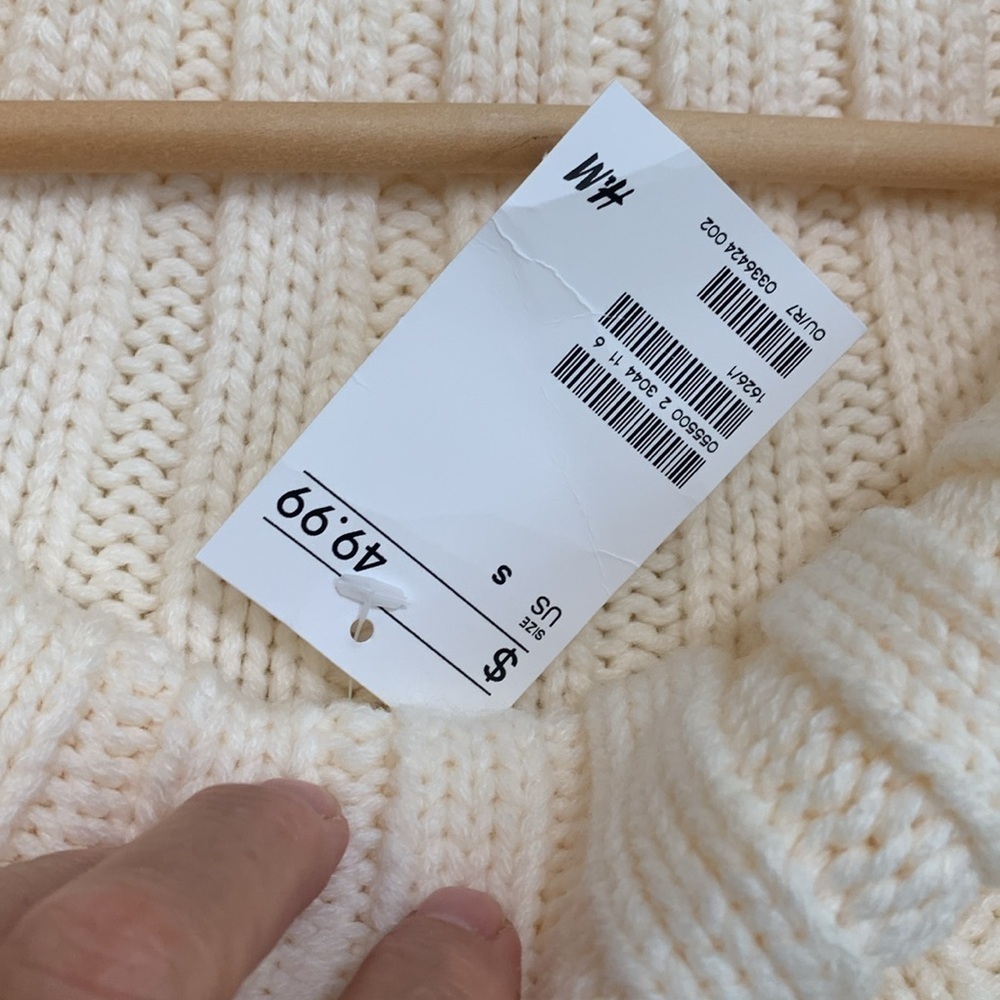 H & M | NWT Cream Chunky Knit Long Sleeve Cowl Neck Pointelle Sweater S - Picture 8 of 15